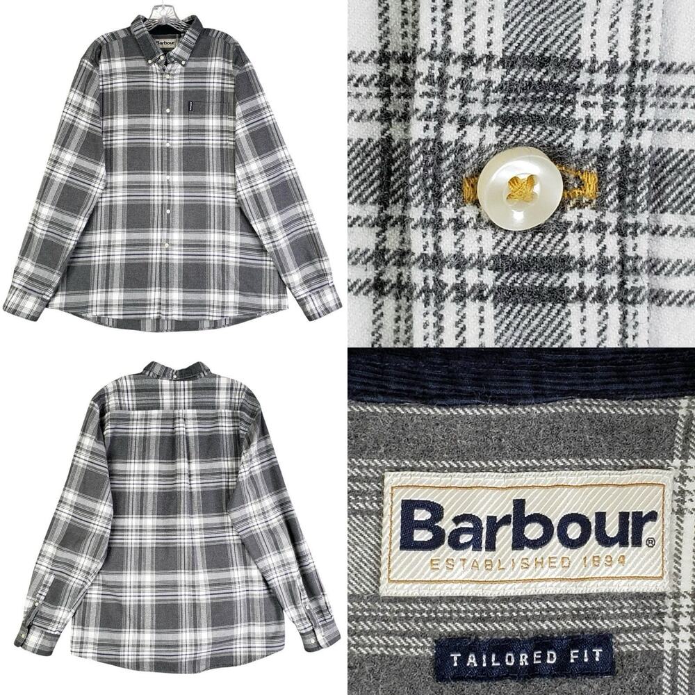 Barbour Shirt Men's Size XL Gray Plaid Long Sleeve Button Up Cotton